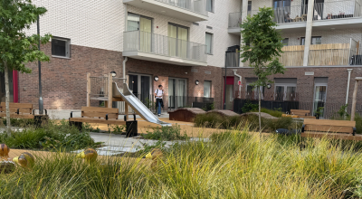 Public realm set within a green environment
